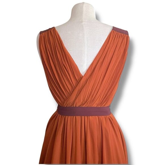 Modcloth Womens Wholly Romantic Midi Dress Sz Medium Brown Sash Belt Grecian - Picture 10 of 11